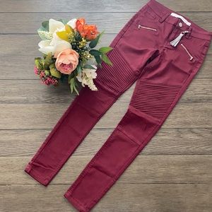 Juniors skinny colored moto style jeans Tinseltown
